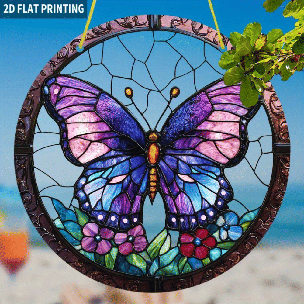 CIFbuy High Definition Transparent Round Purple Butterfly Floral Acrylic Sun Catcher Window Decoration for Home Garden (TikTok, temu pick-up service)
