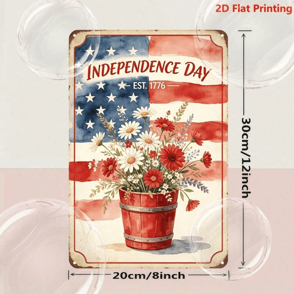 CIFbuy Independence Day 1776 Floral Metal Tin Sign, Inch Patriotic Iron Wall Art, Flag Decor With Pre-Drilled Holes Fo ikTok, ikTok, Self-Inckup Logiop FoArt,