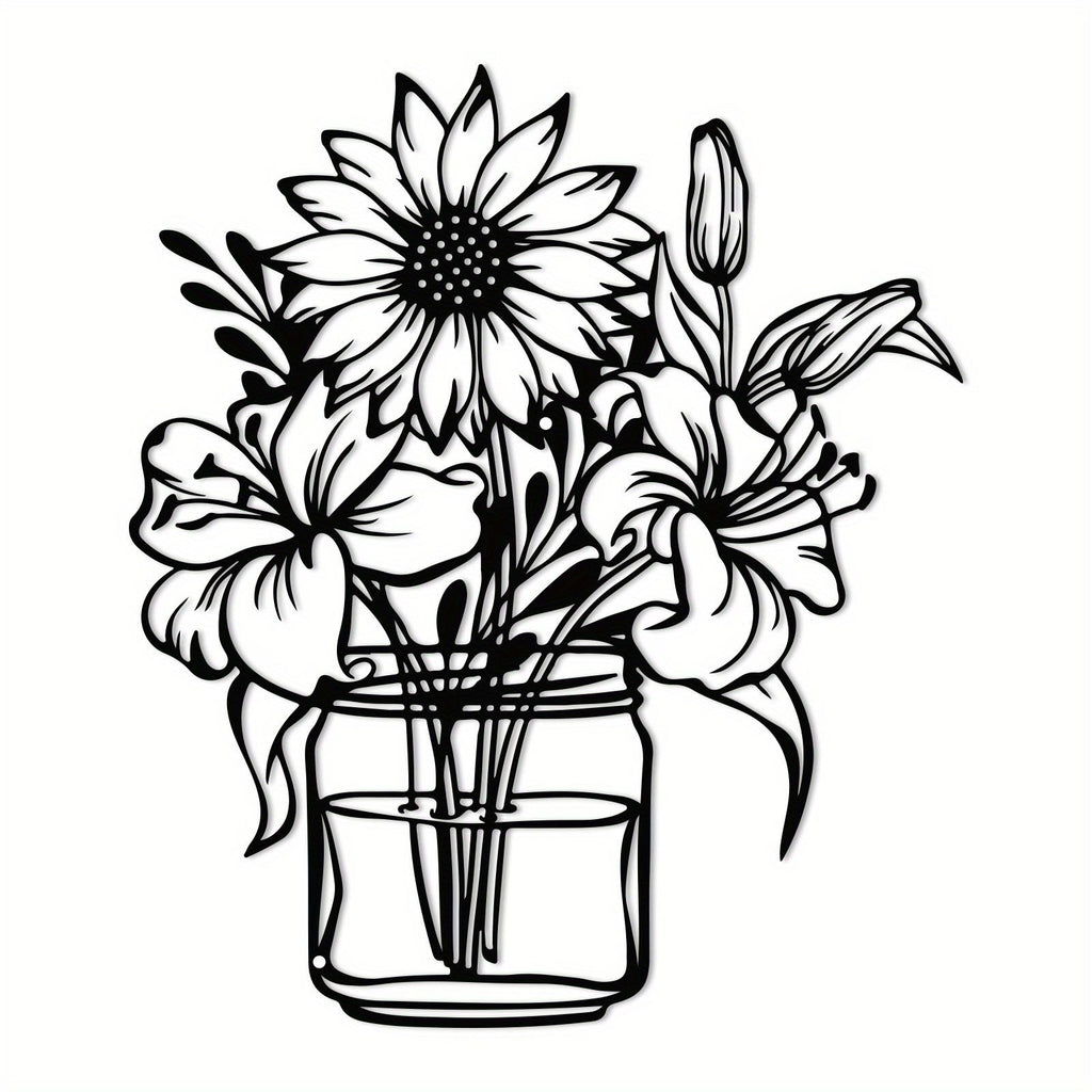 CIFbuy Iron Sunflower & Lily Vase Wall Art, Farmhouse Style Wall Hanging, Floral Theme Home Decor (TikTok, Temu: Self-pickup available)