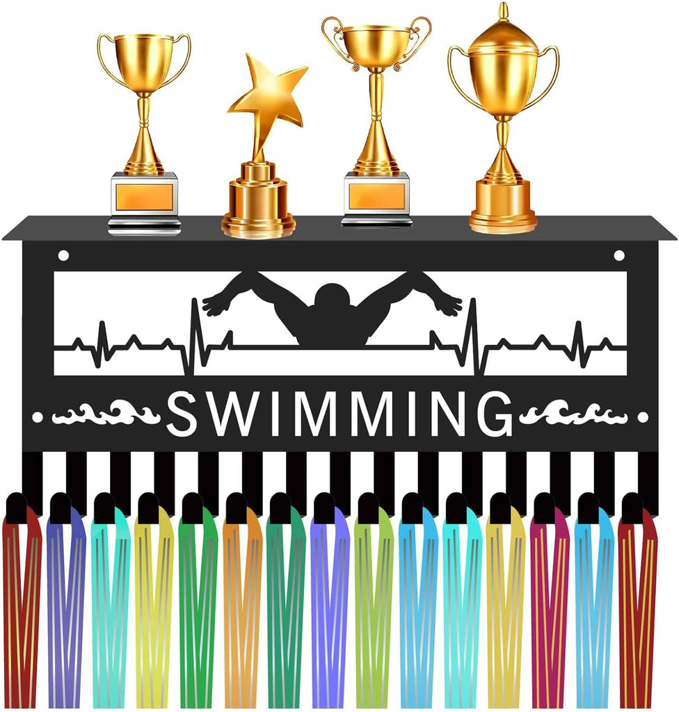 CIFbuy Metal Baked Paint Swimming Themed Medal Hanger Heartbeat Swimmer Medal Display Rack (TikTok, temu pickup)