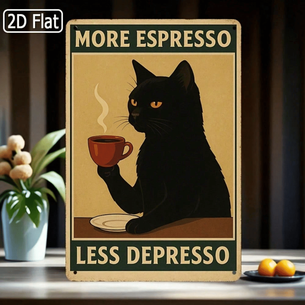 CIFbuy Retro Vintage Funny Cat Coffee Bar Wood Sign "More Espresso Less " 2D Flat Weatherproof Plaque For Kitchen Cafe Wall ArtTikTok, temu