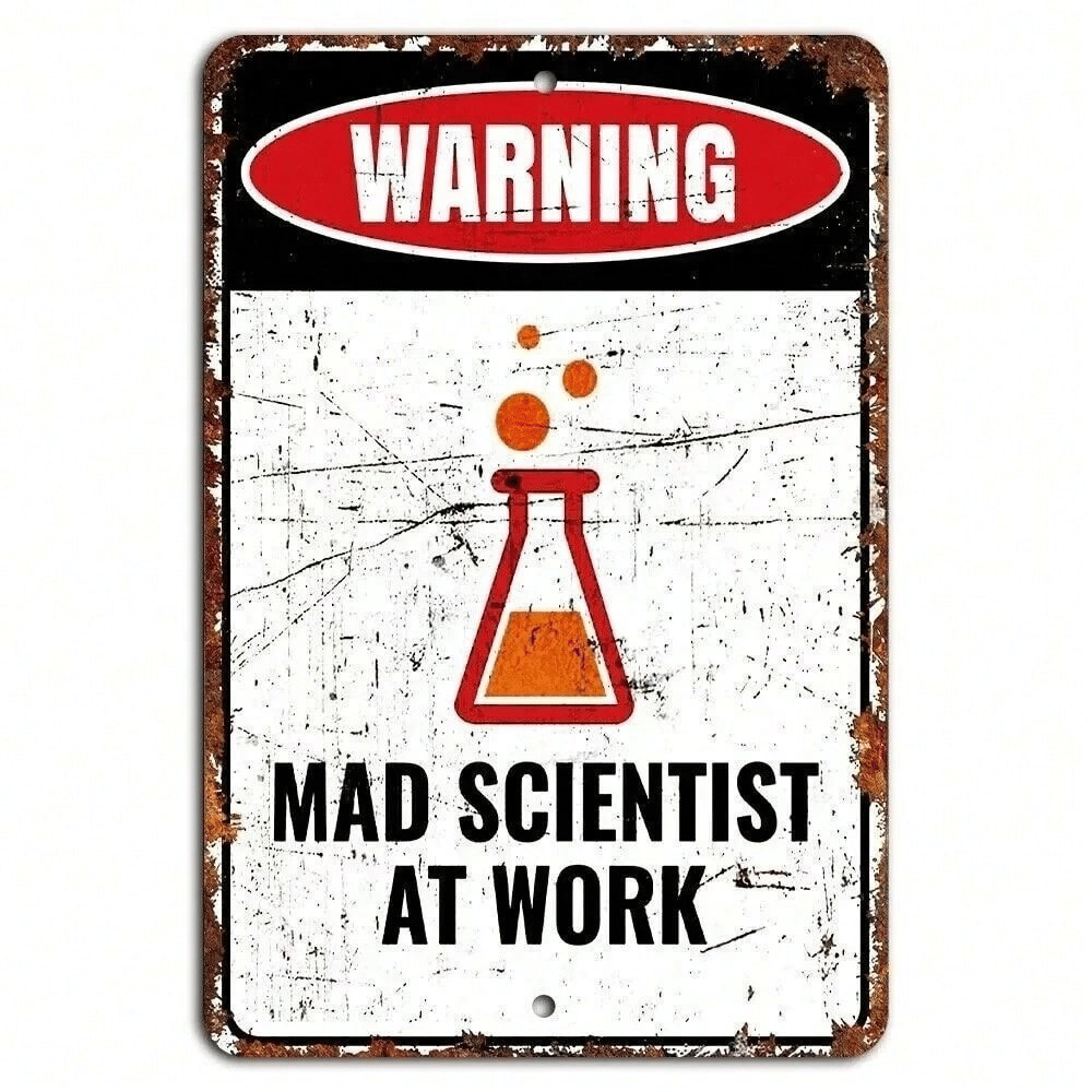 CIFbuy Warning Mad Scientist At Work Rustic Sign Creative Lab Caution Decor (TikTok, temu pick-up service)