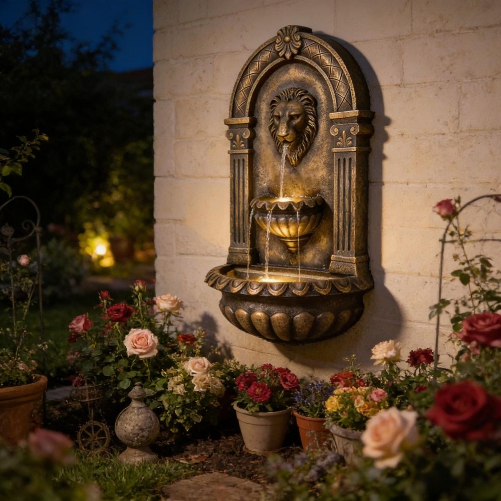 Classic Fountain with Wall-Mounted and Adjustable Pump 16.1 Inches for Outdoor