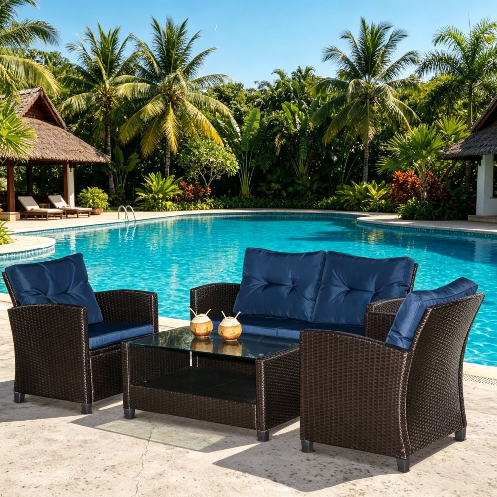 Classic Polyethylene Wicker Patio Furniture Provides the Style of with Better Resistance to Uv 4 Piece and Easy Clean 48.75 Inches X 26.75 Inches X 30 Inches for Outdoor