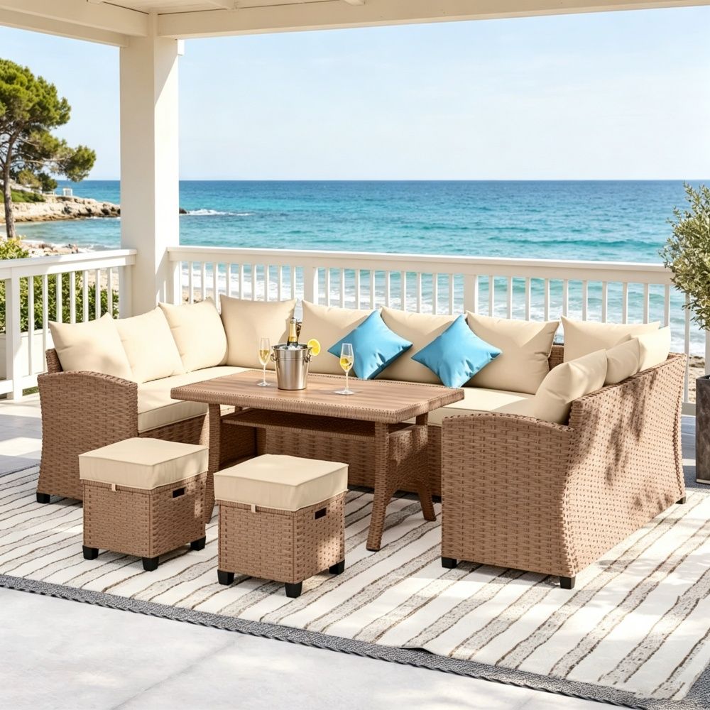 Classic Style Two Ottomans, a Table, with Removable Cushion 68.5 Inches