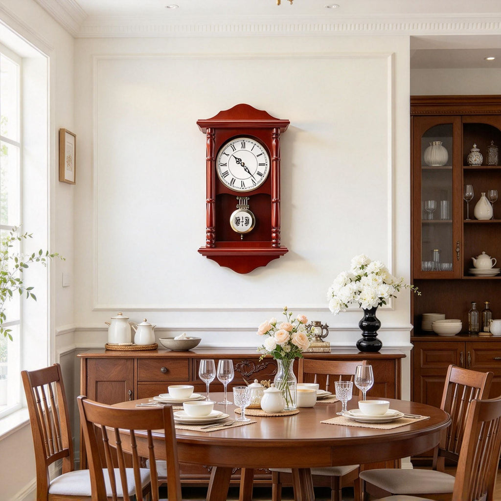 Classic Vintage Grandfather Clock, 18" Wood & MDF Pendulum Wall Clock with Quiet Quartz Movement