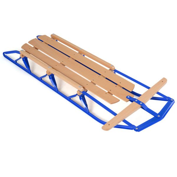 Classic Winter Sled - Sit/Lie Dual-Use, Pre-Drilled Steering Bar, Outdoor Snow Fun-Blue