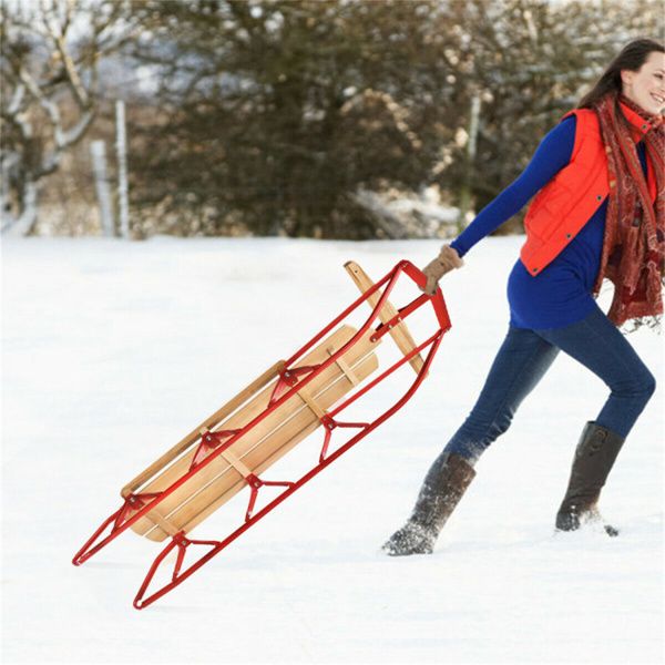 Classic Winter Sled - Sit/Lie Dual-Use, Pre-Drilled Steering Bar, Outdoor Snow Fun