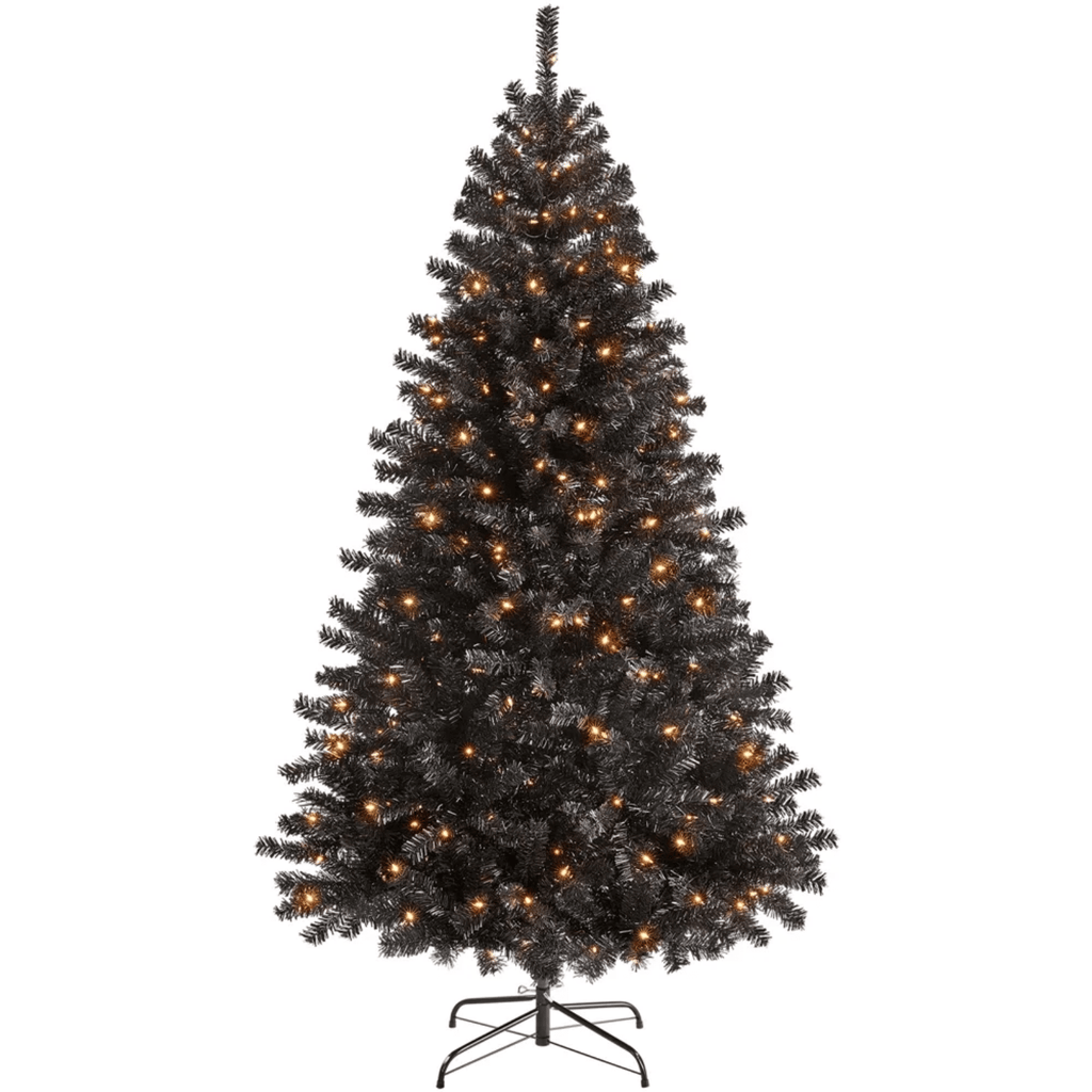 Clear Prelit Incandescent Black Hinged Spruce Artificial Christmas Tree, 6'