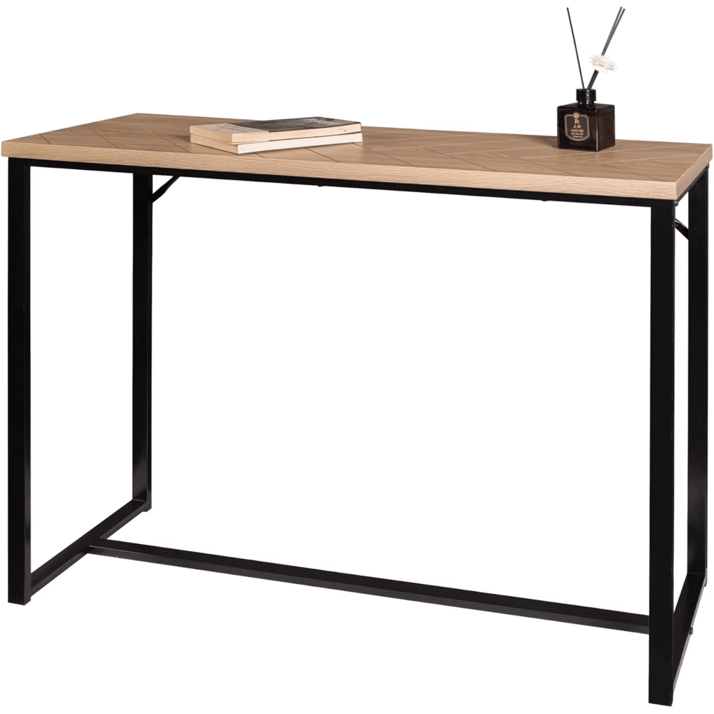 Coastal Modern ConsoleTablewithNaturalWood Top and Black Metal Legs, 39" x 14" x 31", Slim Entryway HallwayTableforDisplayDecorStorage