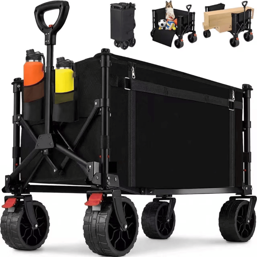 Collapsible Folding Wagon, Heavy Duty, Utility WagonforSports, Camping,Garden, and Shopping, Black