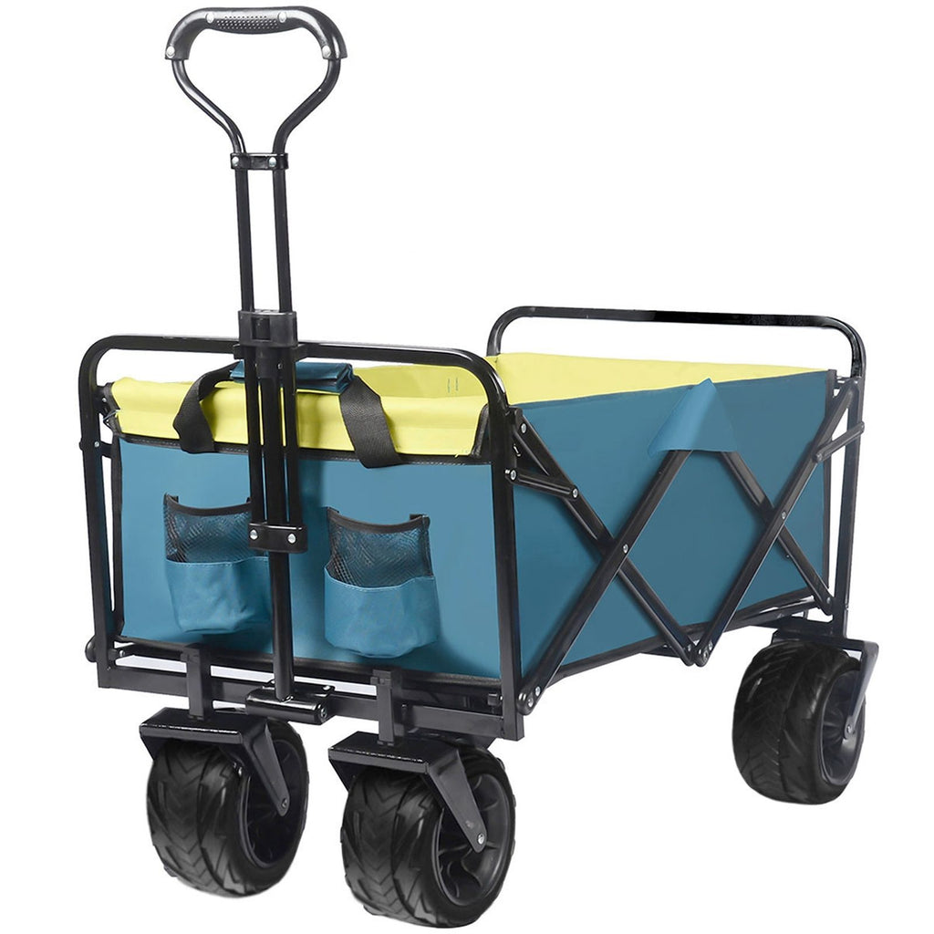 Collapsible Heavy Duty Beach Wagon Cart Outdoor Folding Utility Camping Garden Beach Cart with Universal Wheels Adjustable Handle Shopping (GreenBlue)