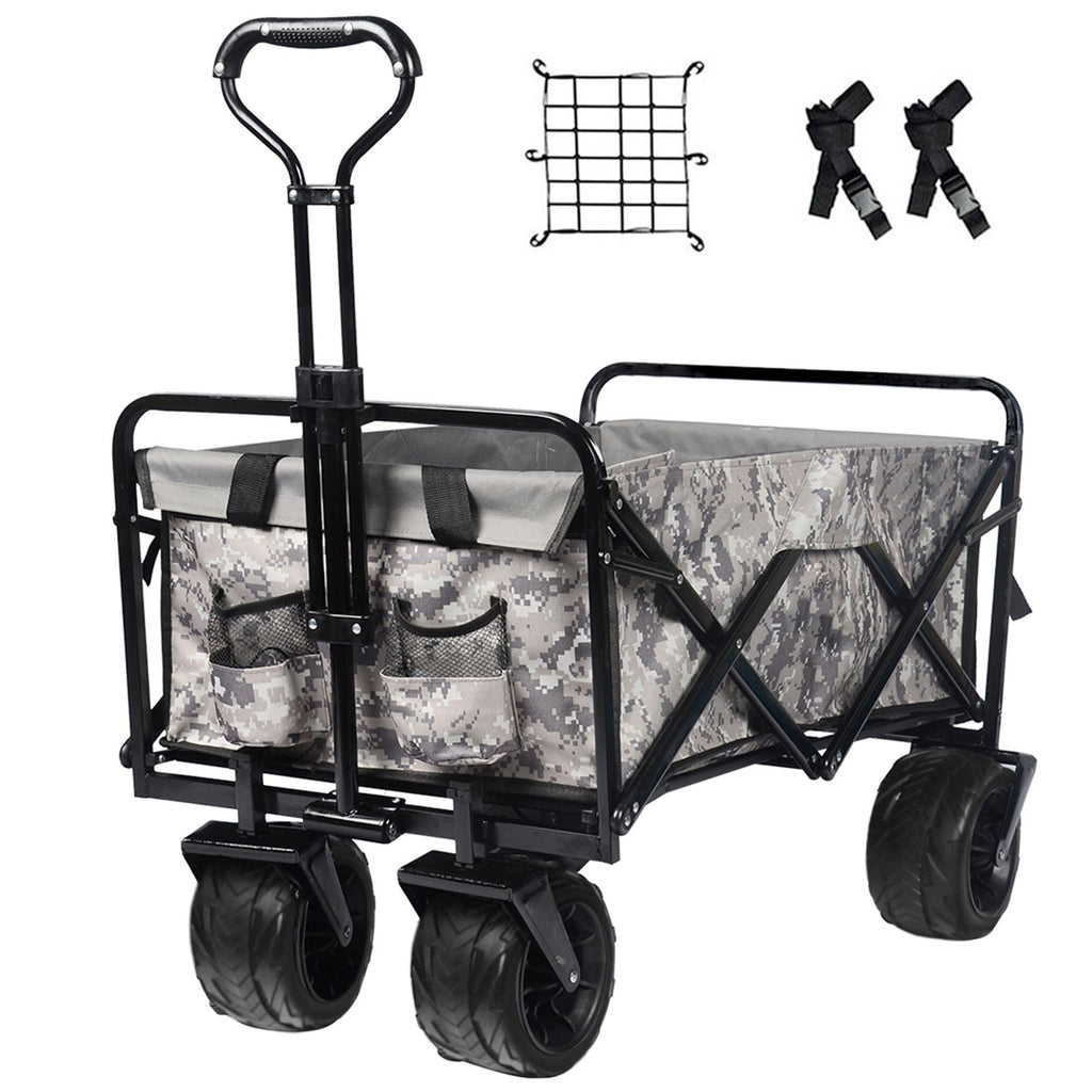 Collapsible Heavy Duty Beach Wagon Cart Outdoor Folding Utility Camping Garden Beach Cart with Universal Wheels Adjustable Handle Shopping (Snow Camouflage)