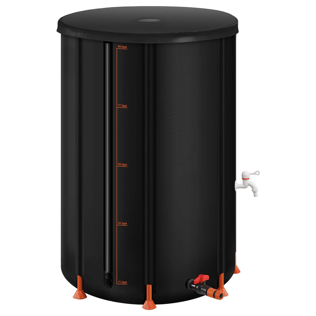 Collapsible Rain Barrel, 100 Gallon Portable Rainwater Collection System, Durable 1000D PVC WaterStorageTank with Spigot & Overflow Kit, Black