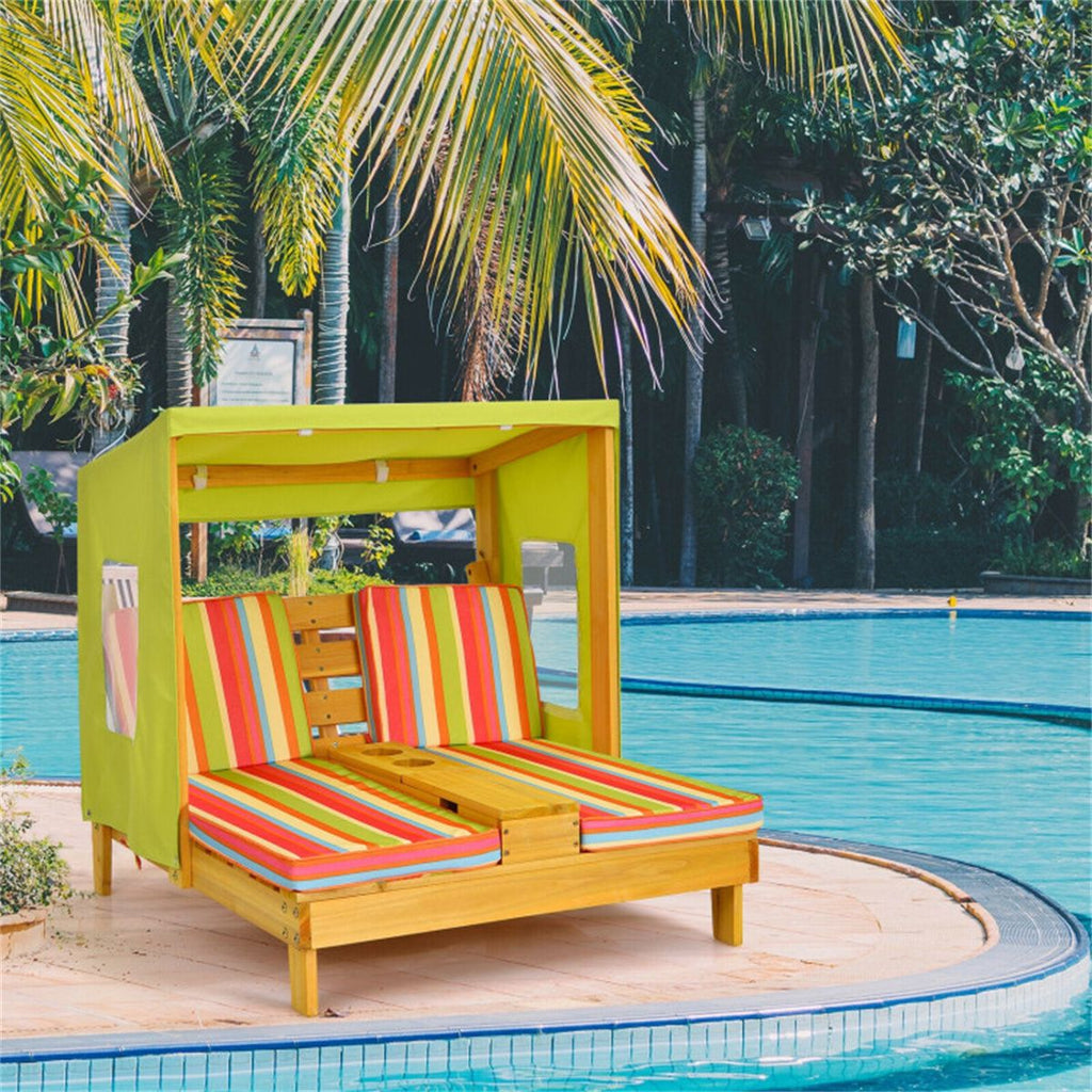 Colorful Kids Patio Lounge Chair with Cup Holders and Awning