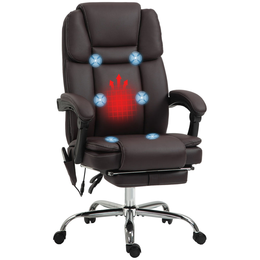 Comfortable Heated Massage Office Chair PU Leather Adjustable Brown