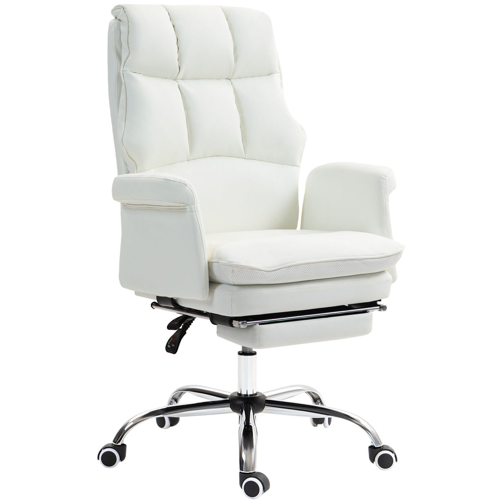 Comfy Executive Chair, Ergonomic Swivel Office Desk Chair with Footrest, Adjutable Height & Reclining for Relief, White