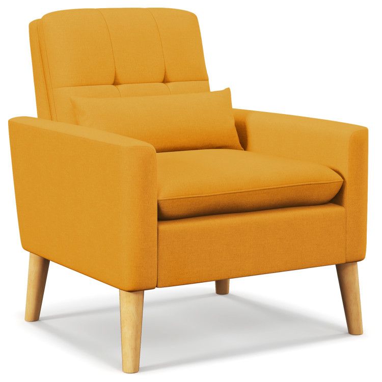 Comfy Modern Accent Chair with Lumbar Pillow and Natural Rubber Wood Legs