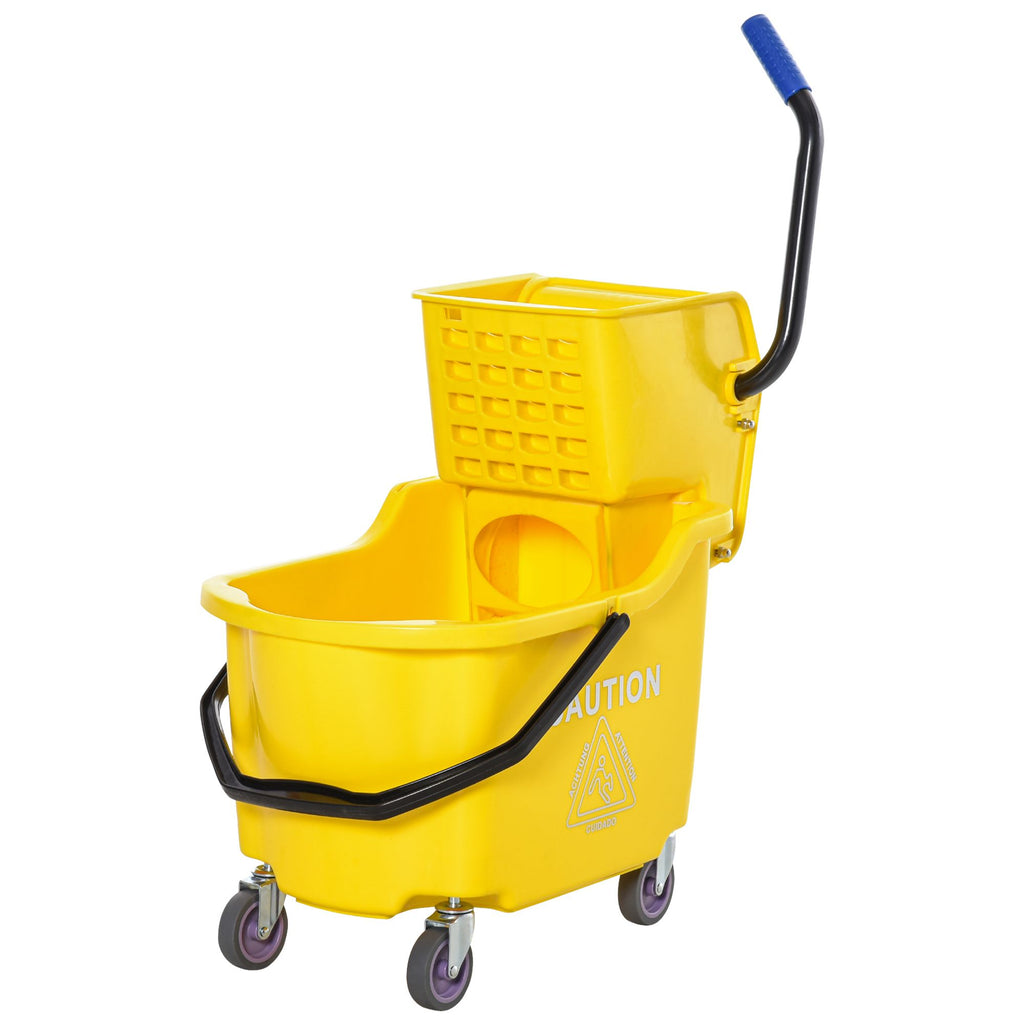 Commercial Mop Bucket 34 Quart, Yellow, Side Press Wringer with Metal Handle & Wheels