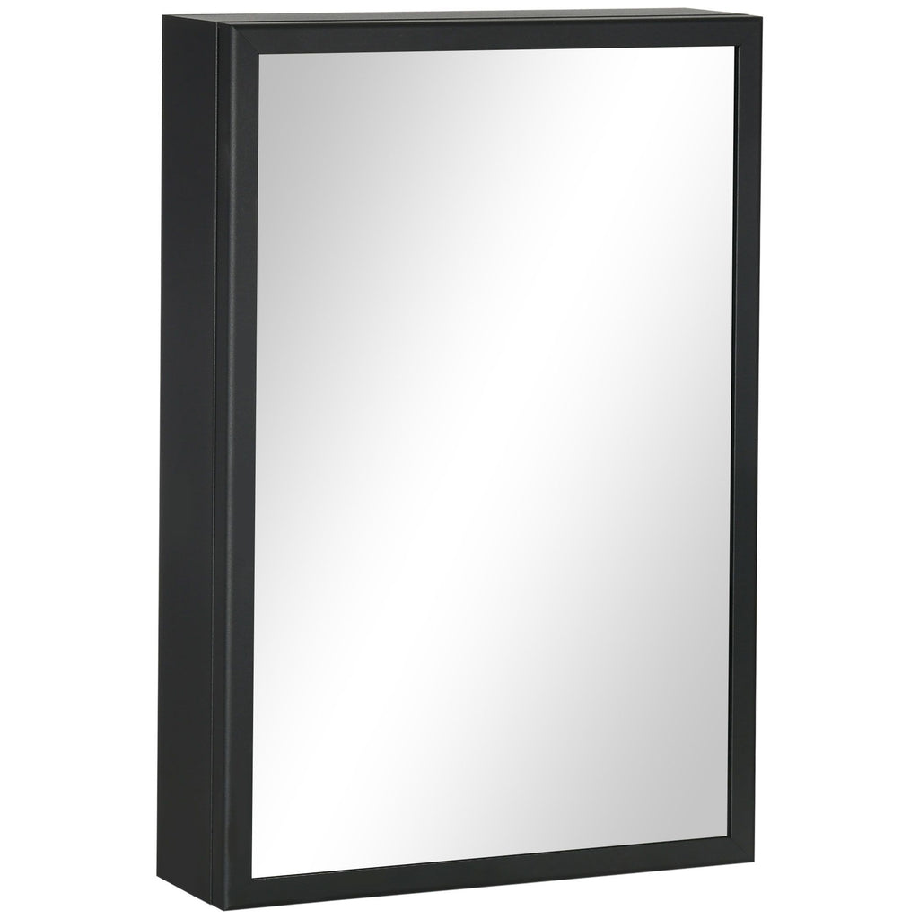 Compact Wall Cabinet: Black Single Door Medicine Cabinet with Mirror & Shelves
