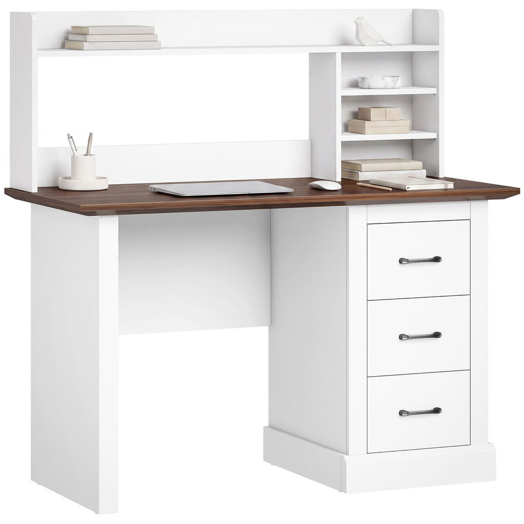 Computer Desk with 3 Drawers and Storage Shelves, 47" Home Office Study Writing Table, Walnut and White