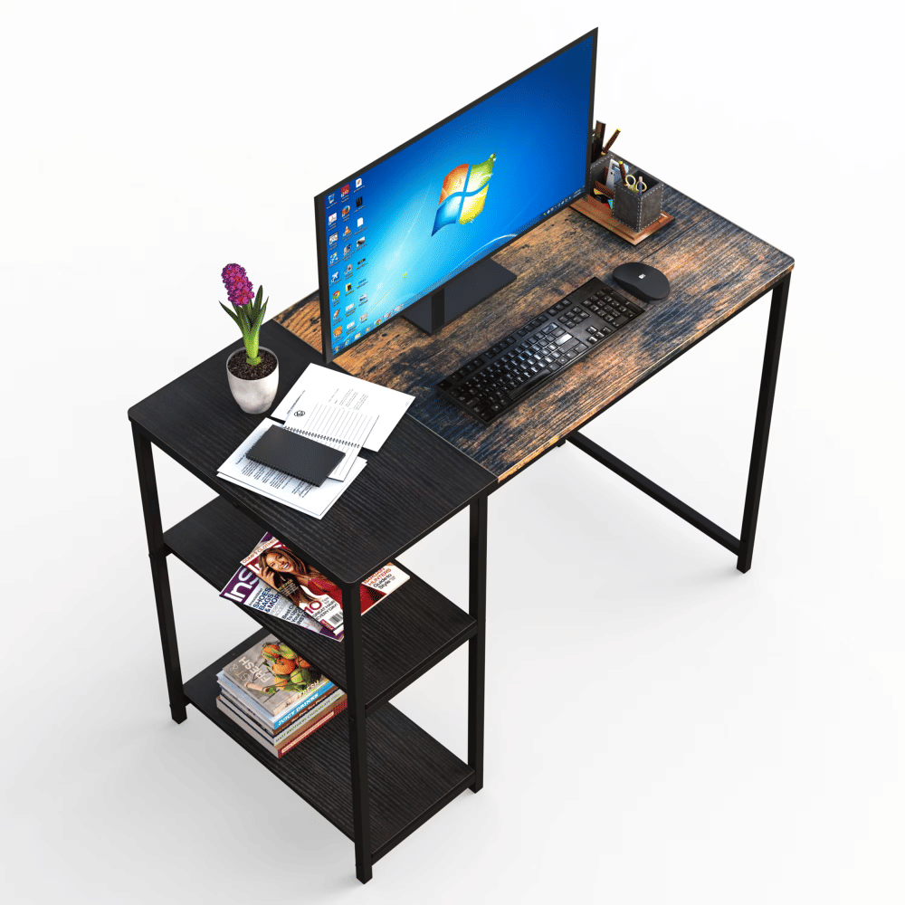 Computer Desk with 3 TierStorageShelves,40 Inch Office DeskforHomeOffice Bedroom,Brown