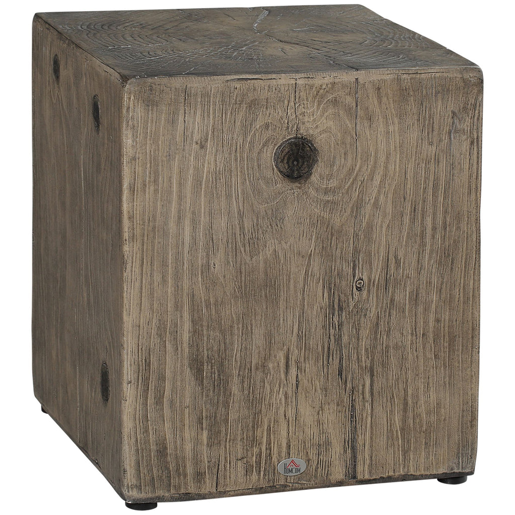 Concrete End Table Rustic Side Table with Wood Grain Finish for Indoors and Outdoors Gray