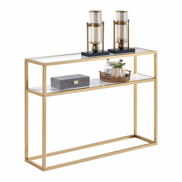 Console Tables for Entryway; Faux Marble Sofa Tables; Entryway Table for Living Room; Gold Entrance Table; MDF Entry Table; Foyer Tables w/Metal Frame; Behind Couch Table for Hallway