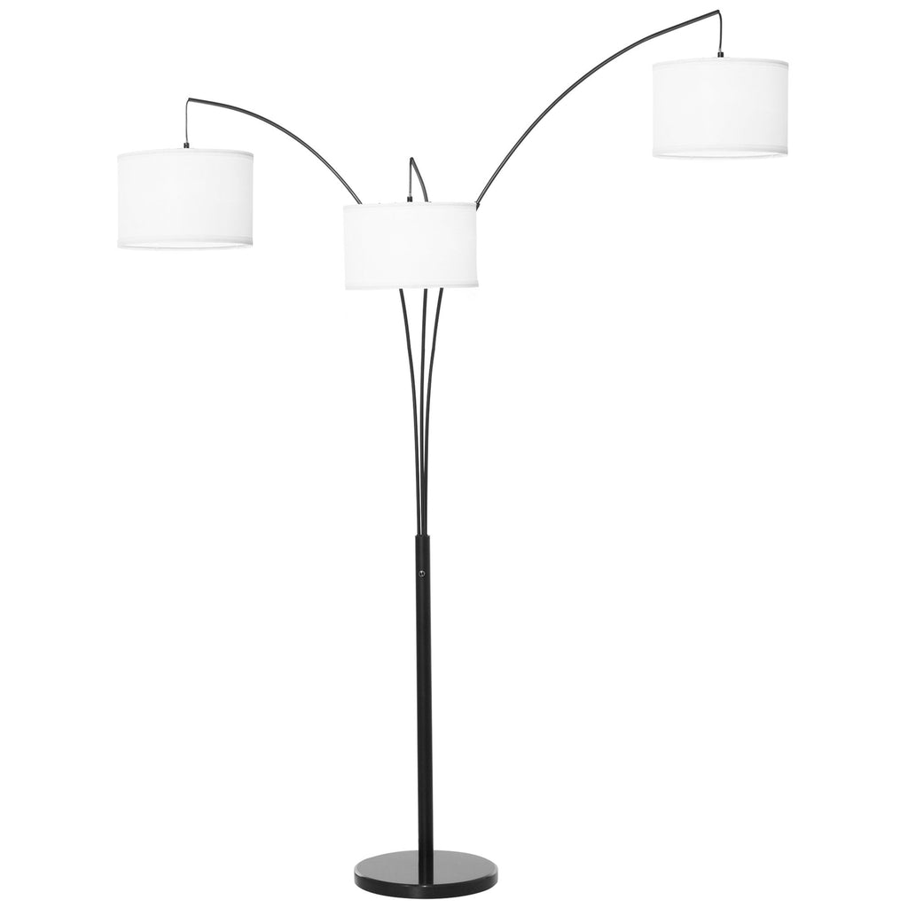 Contemporary Trilage Arc Floor Lamp with 3 Hanging Drum Shape Lampshade Steel Pole and Marble Round Base for Living Room Bedroom Black/White