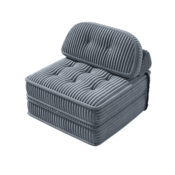 Convertible Corduroy Lounge Chair with Tufted Design, Full Foam Support, Fold-Out Sleeper & Adjustable Arc Pillow, Compressed Sofa Chair for Living Room or Bedroom