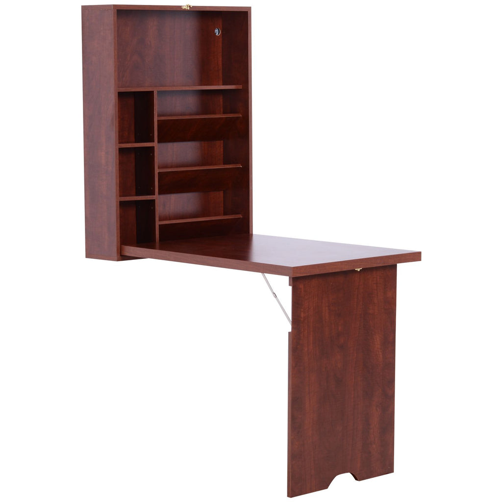 Convertible Fold Desk Wall Mounted Floating Computer Table Mahogany for Home Office