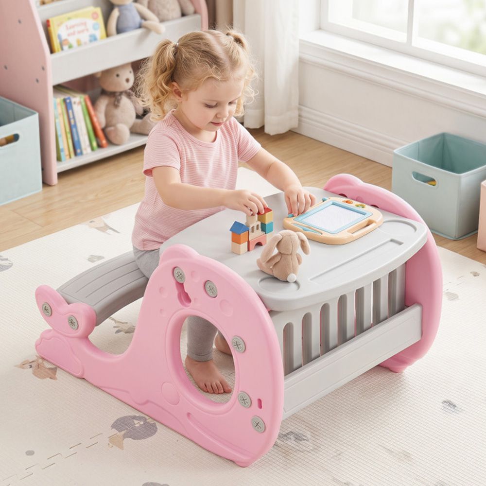 Convertible Kids Activity Table Set Toddler Easel with Erasable Whiteboard