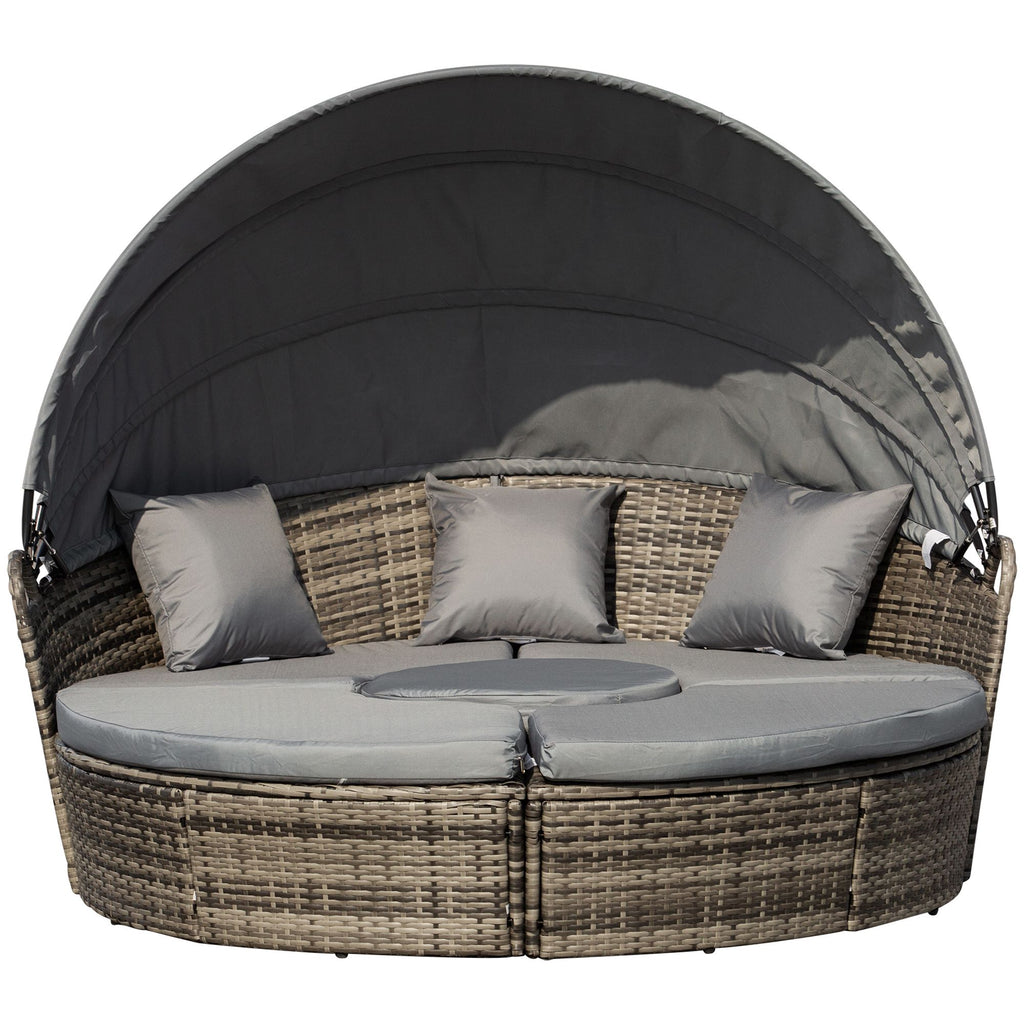 Convertible Oasis: 4PC Rattan Patio Set with Adjustable Canopy Daybed & Sectional Sofa