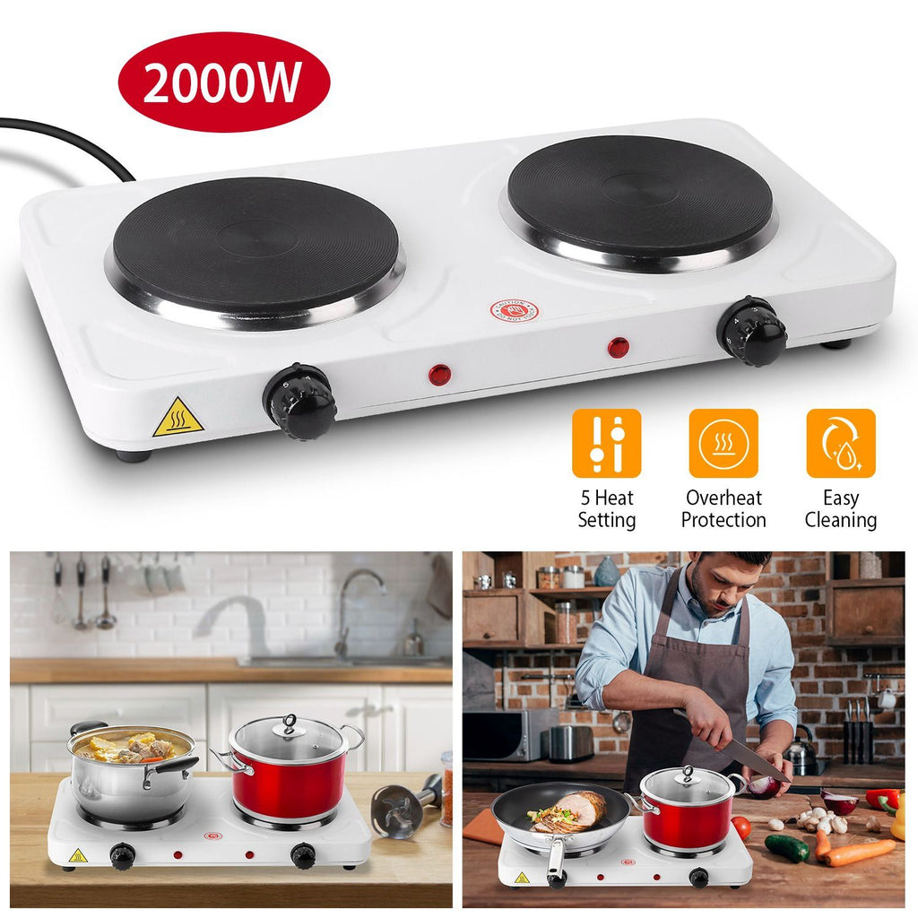 Cooking electric heating plate, 2-burner electric stove, 2000 watt portable electric stove, glass stove, easy to clean, suitable for RV/home/camping 110V