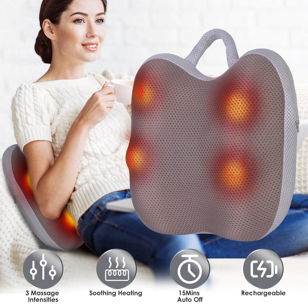 Cordless Lumbar Massager with 4 3D Kneading Nodes & Heating - 3 Intensity Levels, 2000mAh Battery - Relieves Muscle Soreness for Neck, Back, Thighs & More