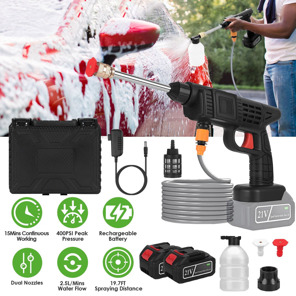 Cordless Pressure Washer 400PSI, 300W Portable Power Washer with 2 Nozzles & Foam Bottle, 1200mAh Rechargeable Battery for Car Bike Patio Window Fence Cleaning