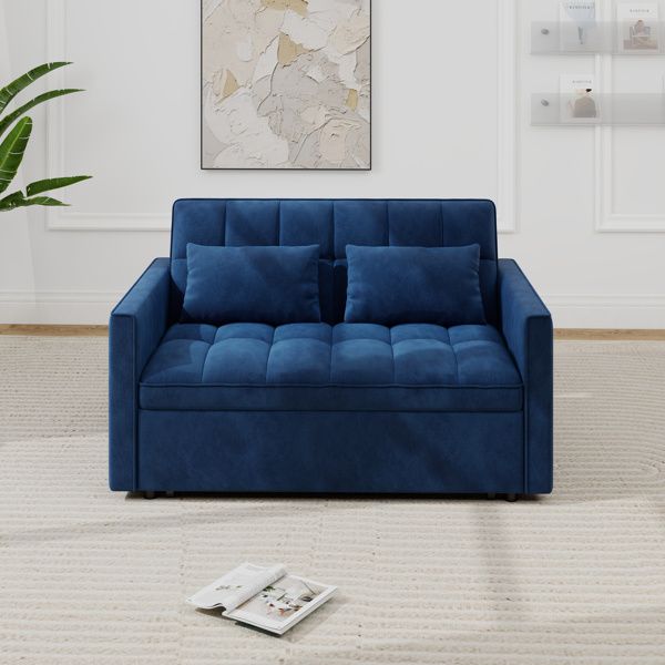 Corduroy Double Sleeper Sofa With Pull-Out Bed, 2 Pillows & Side Storage Pocket