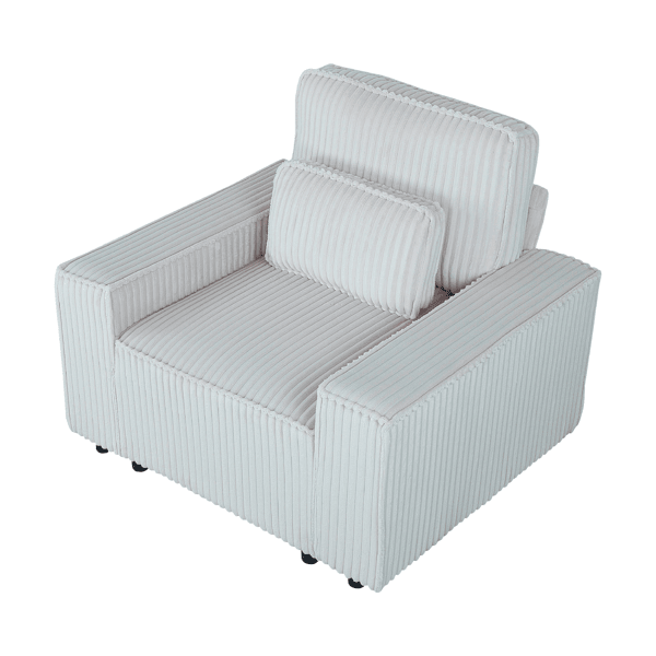 Corduroy Upholstered Armchair with Throw Pillow – Soft Single-Seat Lounge Chair for Cozy Corners, Plush Comfort