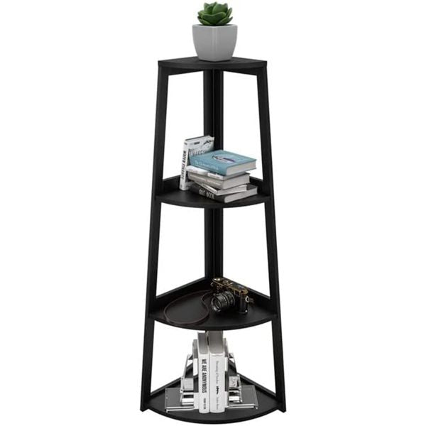 Corner Shelf, 4 Tier Bamboo Corner Bookshelf, 47.2 Inch Tall Bookcase, Open Ladder Book Case, Modern Bookshelf Stand in Living Room, Bedroom, Office, Kitchen, Balcony, Black