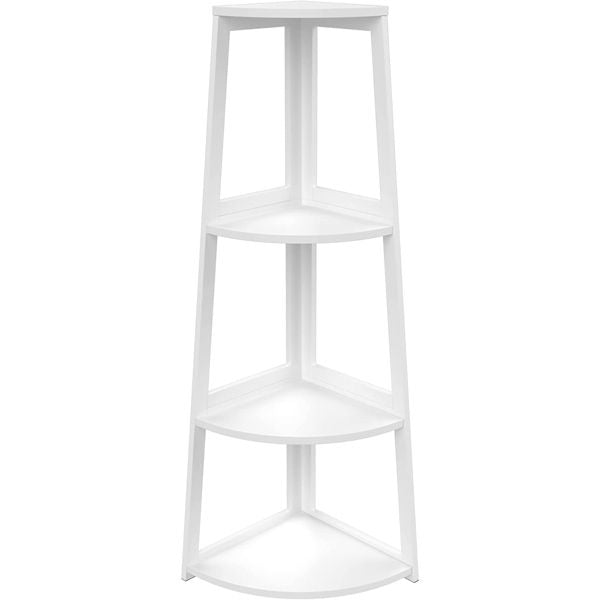 Corner Shelf, 4 Tier Bamboo Corner Bookshelf, 47.2 Inch Tall Bookcase, Open Ladder Book Case, Modern Bookshelf Stand in Living Room, Bedroom, Office, Kitchen, Balcony, White