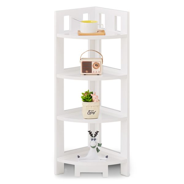 Corner Shelf, 4-Tier Display Shelves, Wood Storage Stand, Multipurpose Shelving Unit for Small Space, Home Office, Bathroom Corner