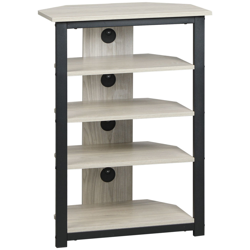Corner TV Stand Entertainment Center for 29 Inch TVs with Storage Shelves Wooden & Steel Grey for Living Room