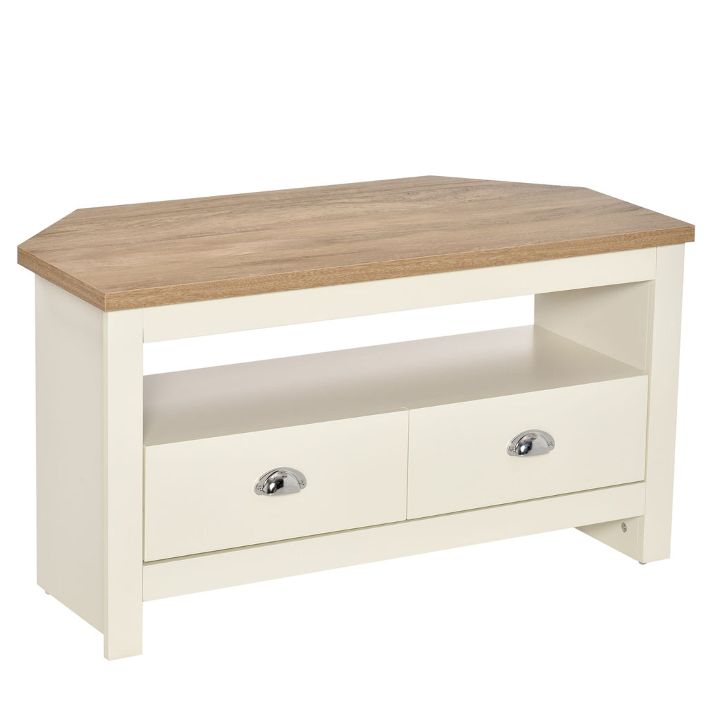 Corner TV Stand White Up To 50 Entertainment Center Console Table with Drawers Open Storage Living Room