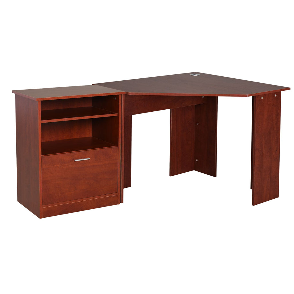 Corner Workstation L-Shaped Desk with Printer Cabinet Black Home Office