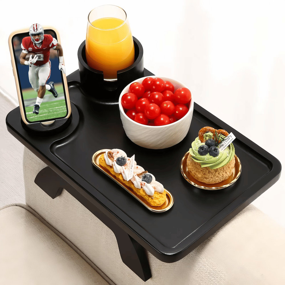 Couch Armrest Tray 3 in 1 Sofa Arm TrayTablewith Swivel Cup Holder Phone Stand, Black