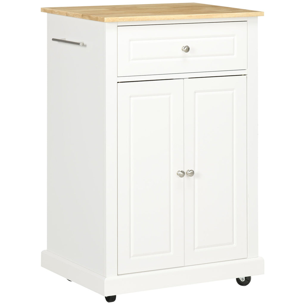 Cream White Kitchen Island Cart, Portable Serving Trolley with Drawer & Shelf