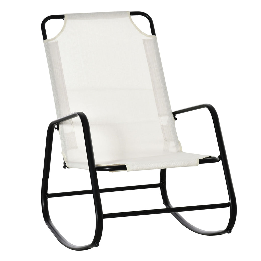 Cream White Sling Rocker: Indoor-Outdoor Rocking Chair for Patio Bliss