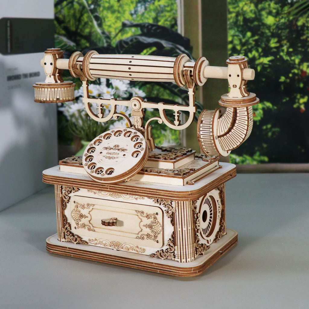 Creative Retro Telephone 3D Wooden Puzzle for Adults Tabletop Model Kits Decoration and Gift for Christmas Birthday