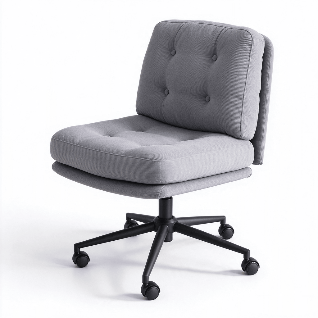 Criss Cross Leg Gaming Office Chair, Height Adjustable & Rocking Function, 360 Swivel, Dual Use Feet, Corduroy Upholstered Leisure Chair, Grey
