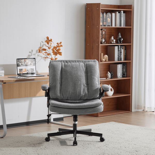 Criss Cross Legged Office Chair with Flip-Up Back Built-In Dynamic Airbag Lumbar Support, Wide Seat Desk Chair with Flip-Up Arms and Wheels, Modern Cross-Leg Chair for Home Office, Vanity, Light Green